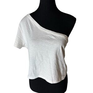AERIE Creamy White Cotton One Shoulder Crop Top Short Sleeve Size Medium